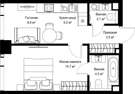 1-комнатная квартира - ул. Верейская, 29/42 / ЖК ВЕЕР - фото 1