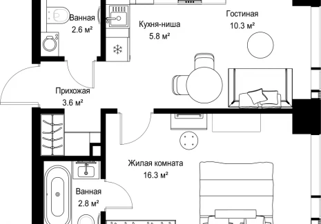 1-комнатная квартира - ул. Верейская, 29/42 / ЖК ВЕЕР - фото 1