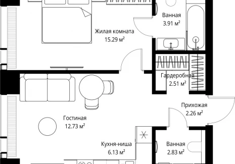 1-комнатная квартира - ул. Верейская, 29/42 / ЖК ВЕЕР - фото 1