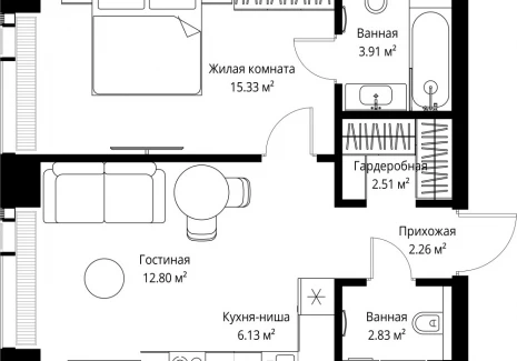 1-комнатная квартира - ул. Верейская, 29/42 / ЖК ВЕЕР - фото 1