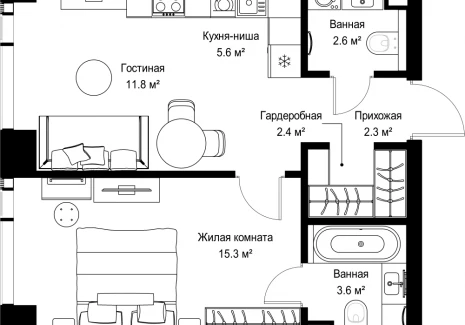 1-комнатная квартира - ул. Верейская, 29/42 / ЖК ВЕЕР - фото 1