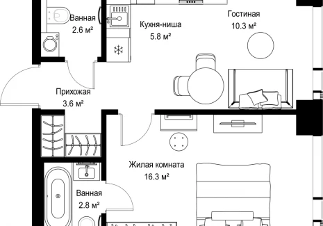 1-комнатная квартира - ул. Верейская, 29/42 / ЖК ВЕЕР - фото 1