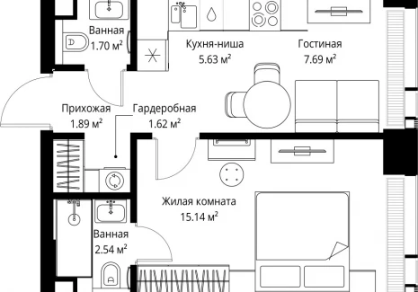 1-комнатная квартира - ул. Верейская, 29/42 / ЖК ВЕЕР - фото 1