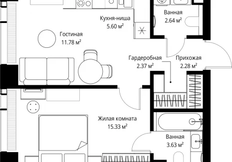 1-комнатная квартира - ул. Верейская, 29/42 / ЖК ВЕЕР - фото 1