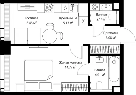 1-комнатная квартира - ул. Верейская, 29/42 / ЖК ВЕЕР - фото 1