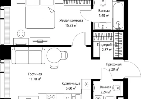 1-комнатная квартира - ул. Верейская, 29/42 / ЖК ВЕЕР - фото 1