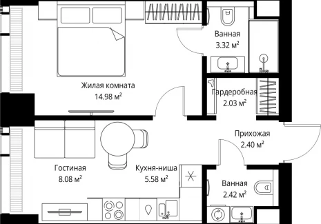 1-комнатная квартира - ул. Верейская, 29/42 / ЖК ВЕЕР - фото 1