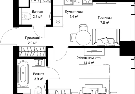1-комнатная квартира - ул. Верейская, 29/42 / ЖК ВЕЕР - фото 1