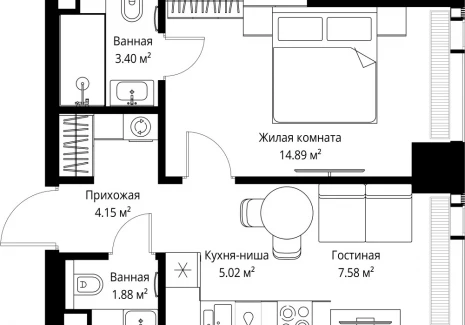 1-комнатная квартира - ул. Верейская, 29/42 / ЖК ВЕЕР - фото 1