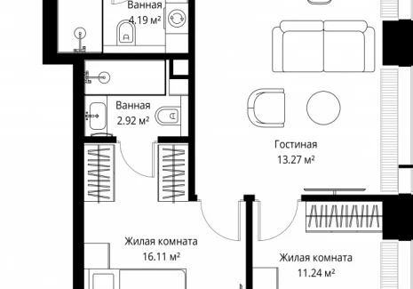 2-комнатная квартира - ул. Верейская, 29/42 / ЖК ВЕЕР - фото 1
