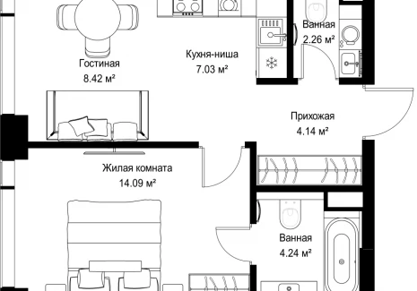 1-комнатная квартира - ул. Верейская, 29/42 / ЖК ВЕЕР - фото 1