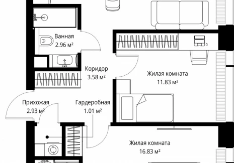 2-комнатная квартира - ул. Верейская, 29/42 / ЖК ВЕЕР - фото 1