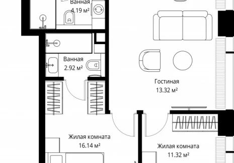 2-комнатная квартира - ул. Верейская, 29/42 / ЖК ВЕЕР - фото 1