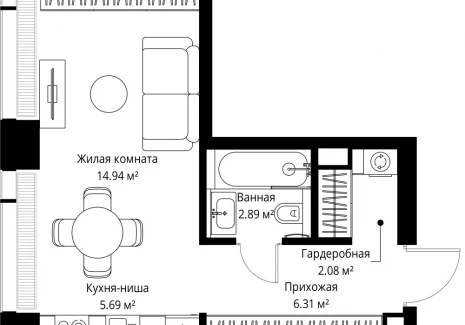 1-комнатная квартира - ул. Верейская, 29/42 / ЖК ВЕЕР - фото 1