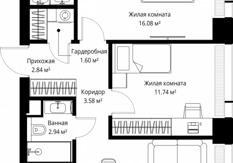 2-комнатная квартира - ул. Верейская, 29/42 / ЖК ВЕЕР - фото 1