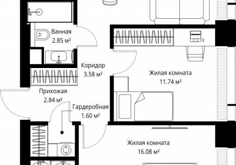 2-комнатная квартира - ул. Верейская, 29/42 / ЖК ВЕЕР - фото 1