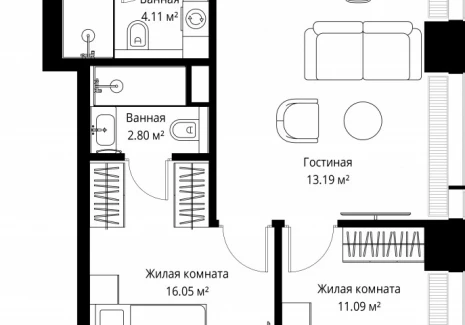 2-комнатная квартира - ул. Верейская, 29/42 / ЖК ВЕЕР - фото 1