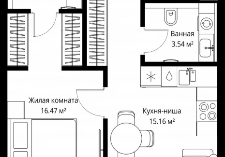 1-комнатная квартира - ул. Верейская, 29/42 / ЖК ВЕЕР - фото 1