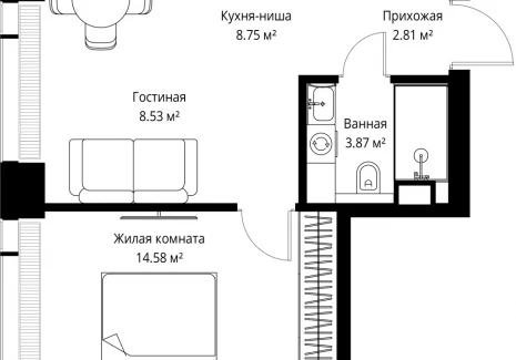 1-комнатная квартира - ул. Верейская, 29/42 / ЖК ВЕЕР - фото 1