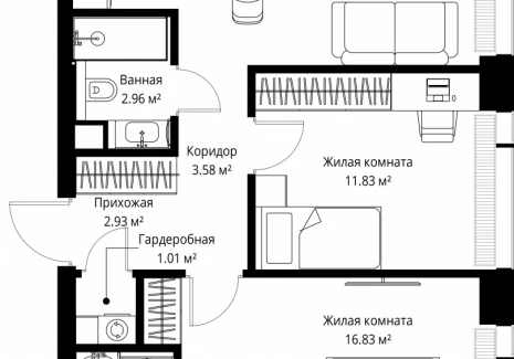 2-комнатная квартира - ул. Верейская, 29/42 / ЖК ВЕЕР - фото 1
