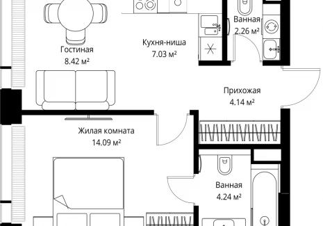 1-комнатная квартира - ул. Верейская, 29/42 / ЖК ВЕЕР - фото 1