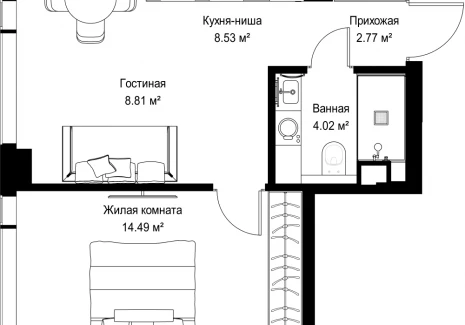 1-комнатная квартира - ул. Верейская, 29/42 / ЖК ВЕЕР - фото 1