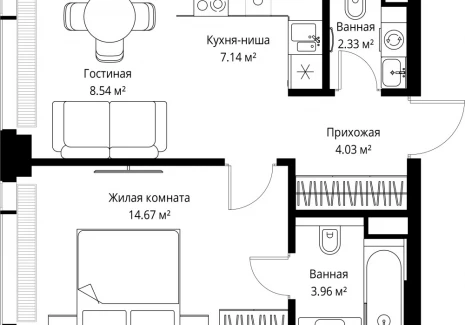 1-комнатная квартира - ул. Верейская, 29/42 / ЖК ВЕЕР - фото 1