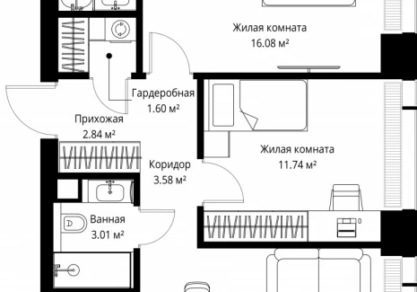 2-комнатная квартира - ул. Верейская, 29/42 / ЖК ВЕЕР - фото 1