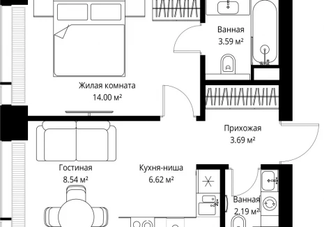 1-комнатная квартира - ул. Верейская, 29/42 / ЖК ВЕЕР - фото 1