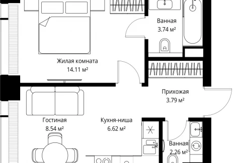 1-комнатная квартира - ул. Верейская, 29/42 / ЖК ВЕЕР - фото 1