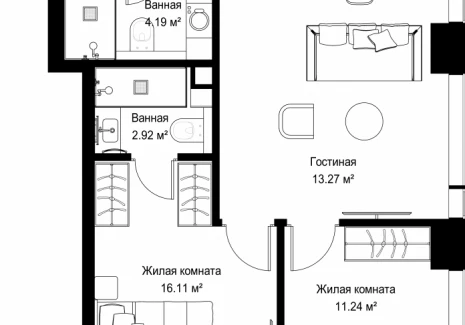 2-комнатная квартира - ул. Верейская, 29/42 / ЖК ВЕЕР - фото 1