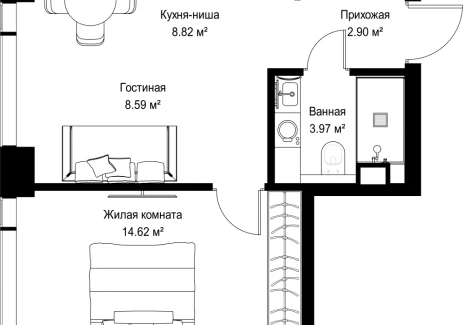 1-комнатная квартира - ул. Верейская, 29/42 / ЖК ВЕЕР - фото 1