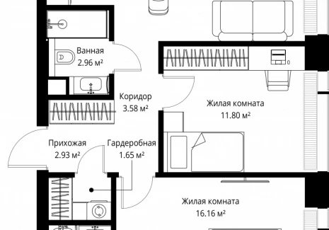 2-комнатная квартира - ул. Верейская, 29/42 / ЖК ВЕЕР - фото 1