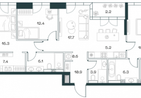 3-комнатная квартира - Орджоникидзе, 10 / ЖК SHIFT - фото 1