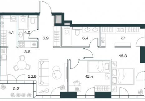 3-комнатная квартира - Орджоникидзе, 10 / ЖК SHIFT - фото 1