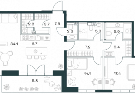 3-комнатная квартира - Орджоникидзе, 10 / ЖК SHIFT - фото 1