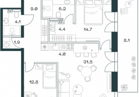 3-комнатная квартира - Орджоникидзе, 10 / ЖК SHIFT - фото 1