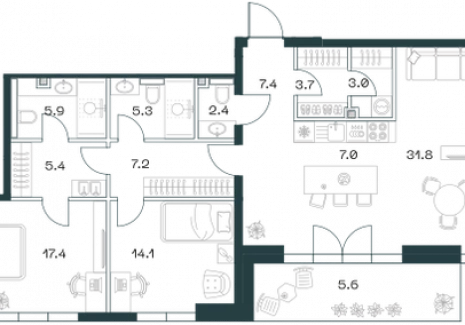 3-комнатная квартира - Орджоникидзе, 10 / ЖК SHIFT - фото 1