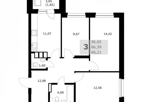 3-комнатная квартира - Советской Армии, / ЖК Комфорт - фото 1