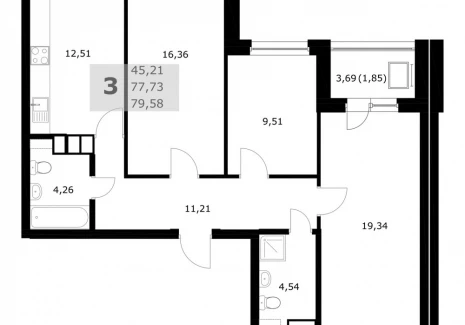 3-комнатная квартира - Советской Армии, / ЖК Комфорт - фото 1
