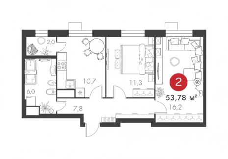 2-комнатная квартира - дом 14 А, 1 / ЖК Панова Парк - фото 1