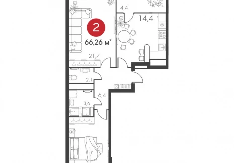 2-комнатная квартира - дом 14 А, 1 / ЖК Панова Парк - фото 1