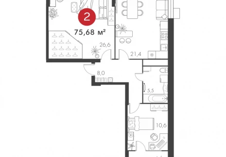 2-комнатная квартира - дом 14 А, 1 / ЖК Панова Парк - фото 1