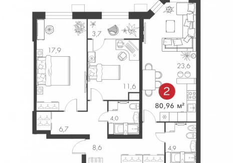 2-комнатная квартира - дом 14 А, 1 / ЖК Панова Парк - фото 1