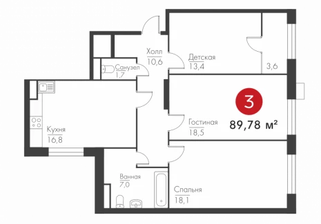 3-комнатная квартира - Масленникова пр-кт, 14 А / ЖК Панова Парк - фото 1