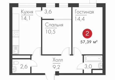 2-комнатная квартира - Масленникова пр-кт, 14 А / ЖК Панова Парк - фото 1
