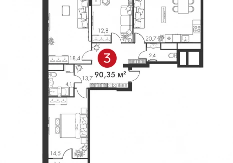 3-комнатная квартира - дом 14 А, 1 / ЖК Панова Парк - фото 1