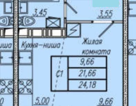 Квартира студия, 24.18 м2 , 5 этаж, Квартал 43 (6 очередь), 2 этап  - план фото 1