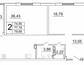 2-комнатная квартира, 79.68 м2 , 6 этаж, Дыбенко ул, 9 - план фото 1