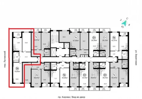 2-комнатная квартира -  проспект Кирова, 71 / ЖК  Старт - 2 - план фото 1